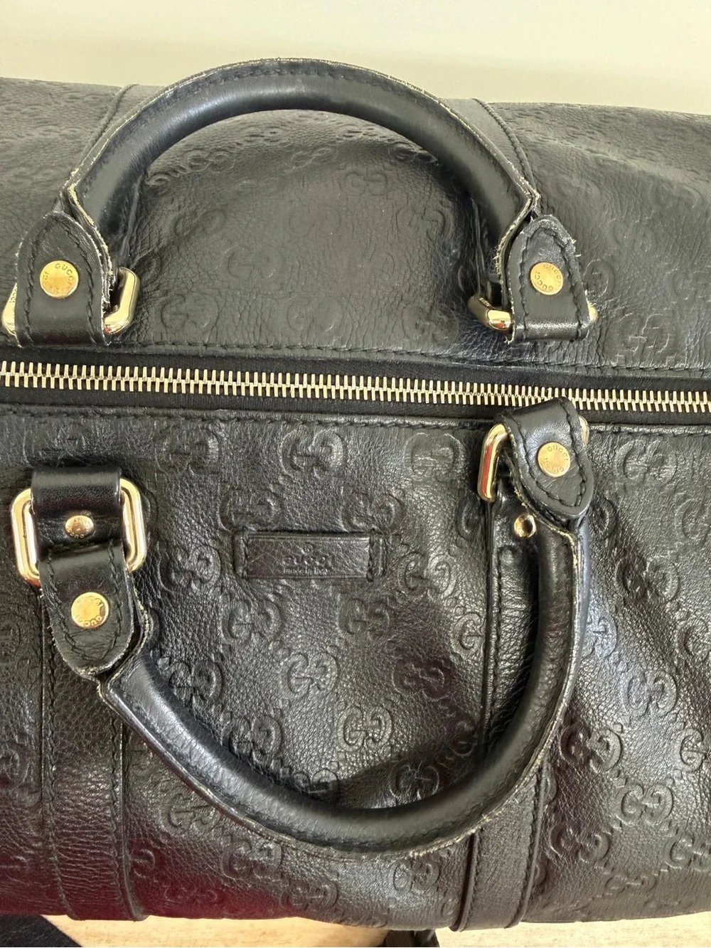 Gucci Guccissima Leather Boston Duffel Bag Black